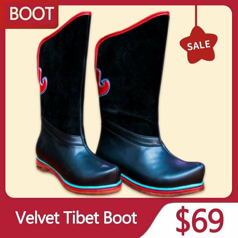 Velvet Tibetan Traditional Boots, Tibetan Festival Boots For Men